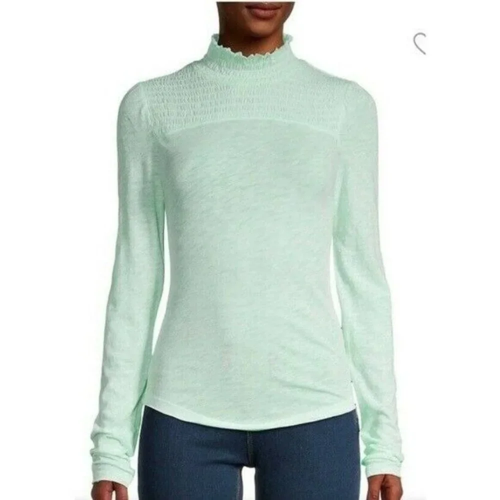 Free People Womens Caroline Gathered Mock‎ Turtleneck in Aqua Size Small